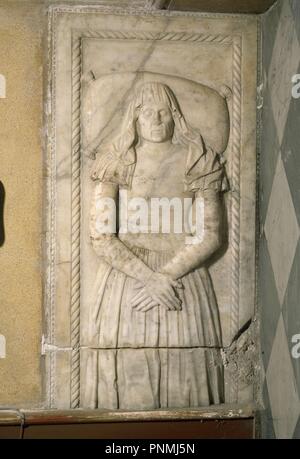 LAUDA SEPULCRAL DE MARIA DE ESPINOLA - SIGLO XVI-RENACIMIENTO. Lage: Iglesia de San Francisco. JEREZ DE LA FRONTERA. Cadiz. Spanien. Stockfoto