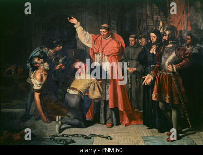 'El Cardenal Cisneros, de Orán, liberando cautivos" (Detail), 1869, Öl auf Leinwand, P5732 (vor der Restaurierung). Autor: JOVER Y CASANOVA, FRANCISCO. Lage: SENADO - PINTURA. MADRID. Spanien. Stockfoto