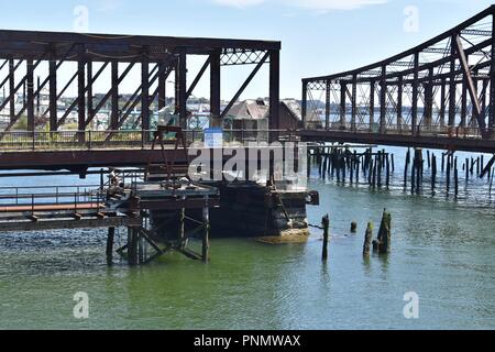 Boston's Fort Point Kanal links Downtown in die Hafenstadt und South Boston, Boston, Massachusetts, USA Stockfoto