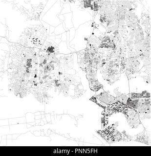 Karte von Abidjan, Satelliten-, Stadt, Cote d'Ivoire. Straßen und Häuser. Afrika Stock Vektor