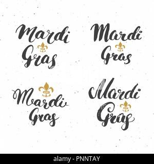 Mardi Gras kalligrafische Schriftzüge. Typografische Grüße Design. Kalligraphie Schrift für den Urlaub wünscht. Handgezeichneten Schriftzug Text Vector krank Stock Vektor