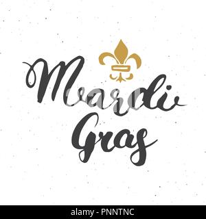 Mardi Gras kalligrafischen Schrift. Typografische Grußkarte Design. Kalligraphie Schrift für den Urlaub wünscht. Handgezeichneten Schriftzug Text Vector illu Stock Vektor