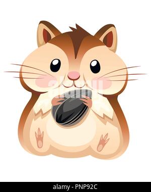 Cute Hamster sitzen und Halten der Sonnenblumenkerne. Cartoon Character Design. Flache Vector Illustration auf weißem Hintergrund. Stock Vektor