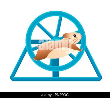 Cute Hamster in rollenden Rad läuft. Home pet. Flache Vector Illustration auf weißem Hintergrund. Stock Vektor