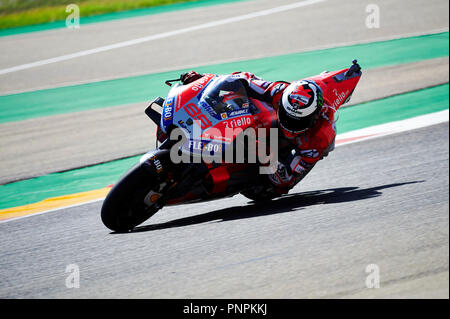 Alcaniz, Spanien. 22. September 2018, Ciudad del Motor de Aragon Alcaniz, Spanien; Motorradfahren MotoGP von Aragon, Qualifikation; Jorge Lorenzo der Ducati Motogp Team in Aktion während der freien Praxis 4 Credit: Aktion Plus Sport Bilder/Alamy leben Nachrichten Stockfoto