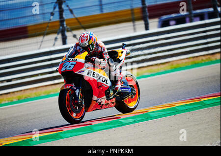 Alcaniz, Spanien. 22. September 2018, Ciudad del Motor de Aragon Alcaniz, Spanien; Motorradfahren MotoGP von Aragon, Qualifikation; Dani Pedrosa der Repsol Honda Motogp Team in Aktion während der freien Praxis 4 Credit: Aktion Plus Sport Bilder/Alamy leben Nachrichten Stockfoto