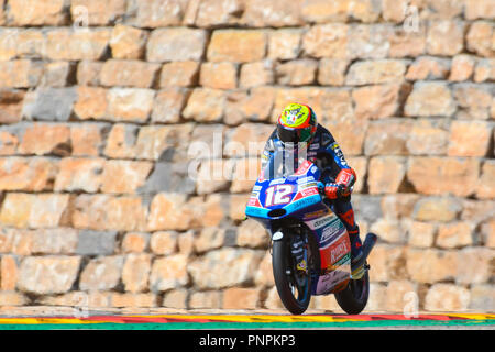 Alcaniz, Spanien. 22. September 2018. MARCO BEZZECCHI (12) von Italien und PruestlGP während der Moto3 Qualifying der Grand Prix im Motorland Aragon Rennbahn in Alcañiz, Spanien am 22. September 2018 (Foto: Alvaro Sanchez) Credit: CORDON PRESSE/Alamy leben Nachrichten Stockfoto