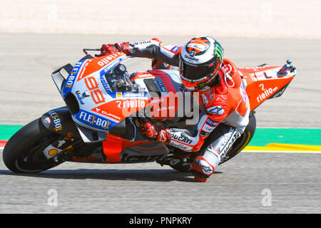 Alcaniz, Spanien. 22. September 2018. JORGE LORENZO (99) von Spanien und Ducati Team während der MOTO GP Qualifying der Grand Prix im Motorland Aragon Rennbahn in Alcañiz, Spanien am 22. September 2018 (Foto: Alvaro Sanchez) Credit: CORDON PRESSE/Alamy leben Nachrichten Stockfoto