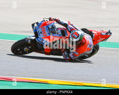 Alcaniz, Spanien. 22. September 2018. JORGE LORENZO (99) von Spanien und Ducati Team während der MOTO GP Qualifying der Grand Prix im Motorland Aragon Rennbahn in Alcañiz, Spanien am 22. September 2018 (Foto: Alvaro Sanchez) Credit: CORDON PRESSE/Alamy leben Nachrichten Stockfoto