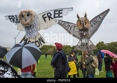 Hyde Park London, Großbritannien. September 2018. Tausende von Menschen, die sich um die Tierwelt kümmern, nahmen am People's Walk for Wildlife Teil, der vom Naturforscher und Sender Chris Packham organisiert wurde. Der marsch, um die Unterstützung für die Natur zu demonstrieren, begann im Hyde Park und führte durch Picadilly, St. James, Pall Mall, Cockspur St und Whitehall und beendete an der Richmond Terrace. Ein Entwurf des "MANIFESTS des Volkes für Wildtiere", der diese Woche veröffentlicht wurde und 200 Ideen zum Schutz der Tierwelt enthält, wird Downing Street vorgestellt. Stockfoto