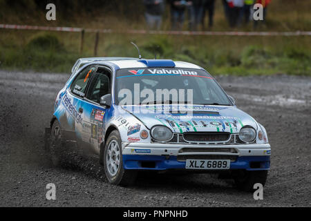 Omagh, Irland. Samstag, 22. September 2018. Adrian Hetherington und Ronan O'Neill (Toyota Corolla WRC) Anspruch 5. Platz in der Gesamtwertung der Credit: Graham Service/Alamy leben Nachrichten Stockfoto