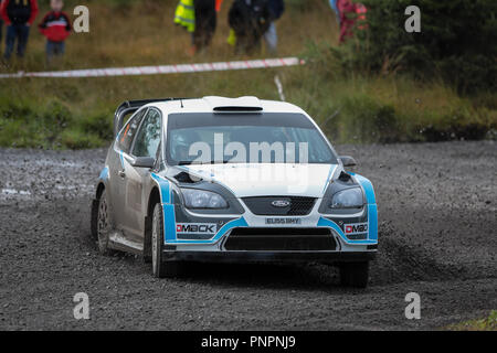 Omagh, Irland. Samstag, 22. September 2018. Derek McGarrity und Paddy Robinson (Ford Focus WRC), die in Aktion Quelle: Graham Service/Alamy leben Nachrichten Stockfoto