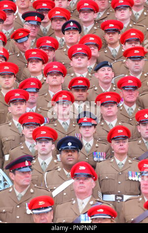 Leeds, Großbritannien. 22. September 2018. Die Königinnen, die eigenen Yeomanry posieren für ein Gruppenfoto auf die Schritte der Bramham Park House in Leeds bei einem Besuch Seiner Königlichen Hoheit, des Prinzen von Wales, als er in einer Weihe Service & präsentiert die Queens eigenen Yeomanry mit einem neuen Guidon. September 22 2018 Credit: Yorkshire Pics/Alamy leben Nachrichten Stockfoto