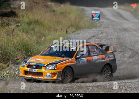 Omagh, Irland. Samstag, 22. September 2018. Jock Armstrong und Graham Henderson (Subaru Impreza N11) Anspruch 8. Platz in der Gesamtwertung der Credit: Graham Service/Alamy leben Nachrichten Stockfoto