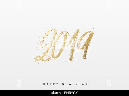 2019 für das neue Jahr. Text golden mit Hell funkelt. Stock Vektor