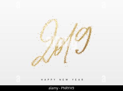 2019 für das neue Jahr. Text golden mit Hell funkelt. Stock Vektor