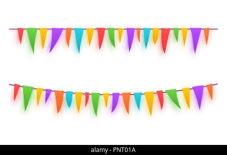 Bunting Flaggen bunte Girlande auf weißem Hintergrund feiern. Dekoration Party. Stock Vektor