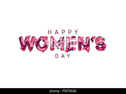 Happy Tag der Frauen Grußkarte. Design Schreiben modern papercut Multi Color Schichten Stock Vektor