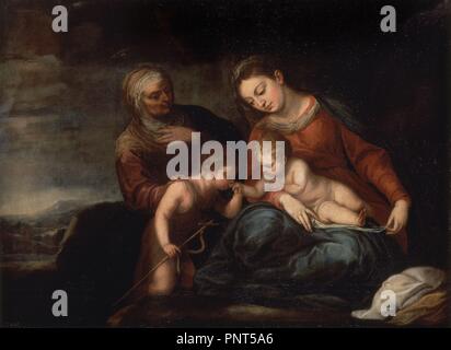 LA VIRGEN Y EL NIÑO JESUS CON SANTA ISABEL Y SAN JUAN - SIGLO XVII-OLEO/LIENZO - 127 x 166 cm - NP 619 - BARROCO ESPAÑOL. Autor: BOCANEGRA, PEDRO ATANASIO. Lage: Museo del Prado - PINTURA. MADRID. Spanien. Stockfoto