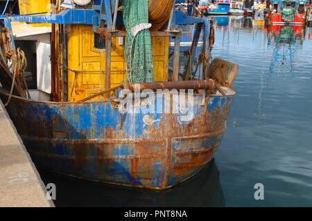 Stern eines Trawlers in Portavogie Fischereihafen, Ards Halbinsel, County Down, Nordirland, Großbritannien Stockfoto