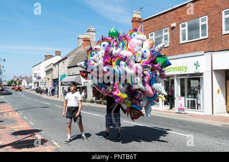 Abergele Karneval und Schicksal 14. Juli 2018 an der Küste von Nordwales Stockfoto