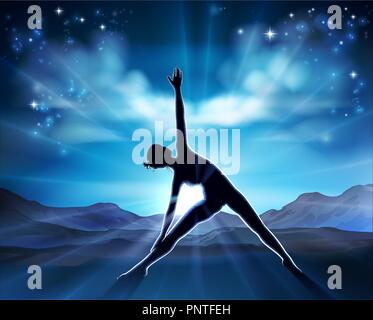 Yoga Pilates Frau Pose Silhouette Hintergrund Stock Vektor