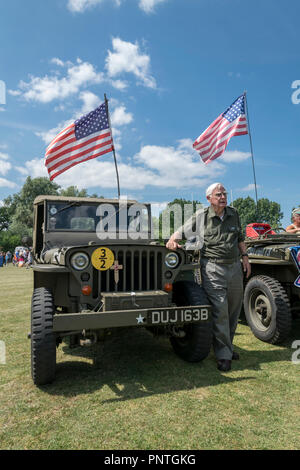 Abergele Karneval und Schicksal 14. Juli 2018 an der Küste von Nordwales Willys Jeep Aussteller Stockfoto