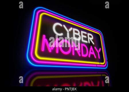 Big Cyber Monday Neon. Licht Werbebanner 3D-Abbildung. Stockfoto