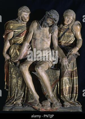 CRISTO MUERTO SOSTENIDO POR LOS ANGELES - SIGLO XVI-RENACIMIENTO ESPAÑOL - las mejores DEL RETABLO DE SANTA ANA. Autor: DIEGO DE SILOE. Lage: CATEDRAL - Interieur. BURGOS. Spanien. Stockfoto