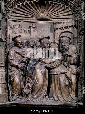 LA VISITACION - 1512-1518 - las mejores DEL RETABLO DE LA BASILICA DEL PILAR DE ZARAGOZA - RENACIMIENTO ESPAÑOL. Autor: FORMENT DAMIAN. Lage: Basilica del Pilar. SARAGOSSA. Saragossa Zaragoza. Spanien. Stockfoto