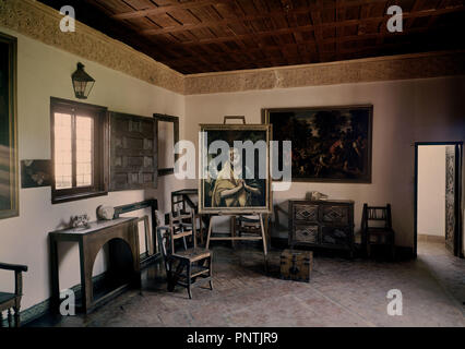 Workshop im Haus - Museum von El Greco in Toledo. Lage: Casa Museo del Greco - Interieur. Toledo. Spanien. Stockfoto