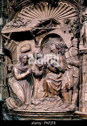 ADORACION DE LOS PASTORES - 1512-1518 - las mejores DEL RETABLO DE LA BASILICA DEL PILAR DE ZARAGOZA - RENACIMIENTO ESPAÑOL. Autor: FORMENT DAMIAN. Lage: Basilica del Pilar. SARAGOSSA. Saragossa Zaragoza. Spanien. Stockfoto