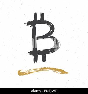 Bitcoin zeichen Symbol Pinsel Schriftzug, Grunge kalligrafischen Symbole, Vector Illustration. Stock Vektor