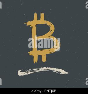 Bitcoin zeichen Symbol Pinsel Schriftzug, Grunge kalligrafischen Symbole, Vector Illustration. Stock Vektor
