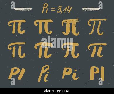 Pi-Symbole Hand gezeichneten Symbole gesetzt, Grunge kalligrafischen mathematisches Zeichen, Vector Illustration. Stock Vektor
