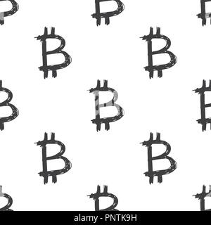 Bitcoin zeichen Symbol Pinsel Schriftzug nahtlose Muster, Grunge kalligrafischen Symbole Hintergrund, Vector Illustration. Stock Vektor