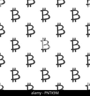 Bitcoin zeichen Symbol Pinsel Schriftzug nahtlose Muster, Grunge kalligrafischen Symbole Hintergrund, Vector Illustration. Stock Vektor