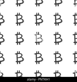 Bitcoin zeichen Symbol Pinsel Schriftzug nahtlose Muster, Grunge kalligrafischen Symbole Hintergrund, Vector Illustration. Stock Vektor