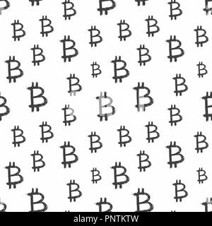 Bitcoin zeichen Symbol Pinsel Schriftzug nahtlose Muster, Grunge kalligrafischen Symbole Hintergrund, Vector Illustration. Stock Vektor