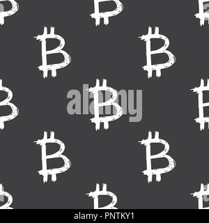 Bitcoin zeichen Symbol Pinsel Schriftzug nahtlose Muster, Grunge kalligrafischen Symbole Hintergrund, Vector Illustration. Stock Vektor
