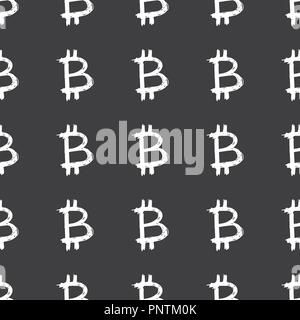 Bitcoin zeichen Symbol Pinsel Schriftzug nahtlose Muster, Grunge kalligrafischen Symbole Hintergrund, Vector Illustration. Stock Vektor