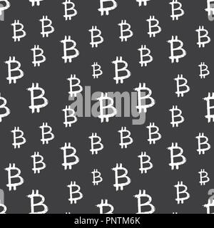 Bitcoin zeichen Symbol Pinsel Schriftzug nahtlose Muster, Grunge kalligrafischen Symbole Hintergrund, Vector Illustration. Stock Vektor
