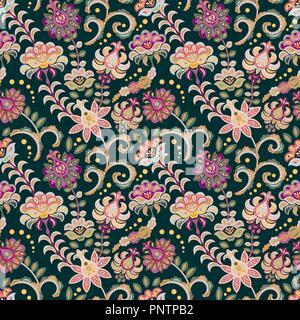 Nahtlose floral background. Rosa Blüten und Blätter auf dunklem Hintergrund. Vector Illustration. Stock Vektor