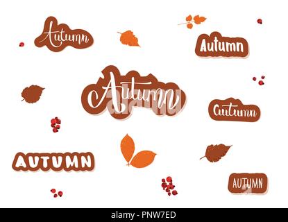 Satz von Herbst Angebote Aufkleber. Handschriftliche Beschriftung mit Dekoration. Element für Saison Design. Vector Illustration. Stock Vektor