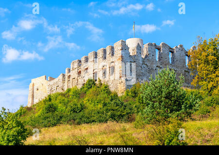 Blick auf den wunderschönen mittelalterlichen Rabsztyn Burgruine an sonnigen Sommertagen, Polen Stockfoto