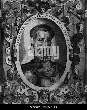 ALEJANDRO FARNESIO - DUQUE DE PARMA (1545-1592) - GRABADO SIGLO XIX. Lage: MONASTERIO - BIBLIOTECA - coleccion. SAN LORENZO DEL ESCORIAL. MADRID. Spanien. Stockfoto