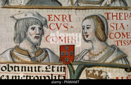 GENEALOGIA DE LOS REYES DE ESPAÑA - ENRIQUE ICH BORGOÑA Y TERESA DE PORTUGAL - CONDES DE PORTUGAL - FACSIMIL DEL CODICE COPIADO EN EL XVI. Thema: CARTAGENA ALONSO DE. Lage: Biblioteca Nacional - coleccion. MADRID. Spanien. Stockfoto