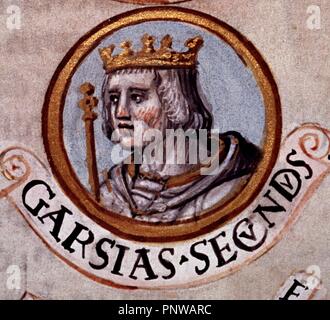 GENEALOGIA DE LOS REYES DE ESPAÑA - GARCIA II SANCHEZ - REY DE NAVARRA - MINIATURA SIGLO XVI. Thema: CARTAGENA ALONSO DE. Lage: Biblioteca Nacional - coleccion. MADRID. Spanien. Stockfoto