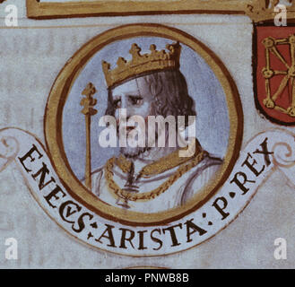 GENEALOGIA DE LOS REYES DE ESPAÑA - IÑIGO ARISTA (770-852) REY DE PAMPLONA - MINIATURA DEL SIGLO XVI. Thema: CARTAGENA ALONSO DE. Lage: Biblioteca Nacional - coleccion. MADRID. Spanien. Stockfoto