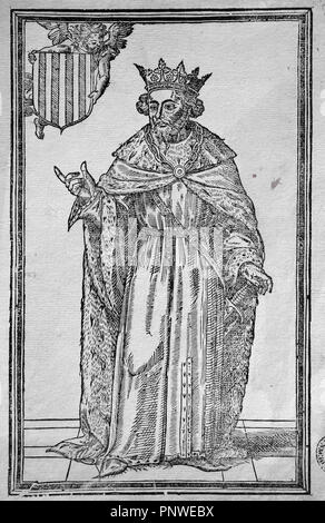 James ich dem Eroberer (1208 – 1276). König von Aragon, Valencia und Mallorca. Gravur der ersten Ausgabe der Chronik von Joan de Mey in Valencia, 1557 gedruckt. Stockfoto